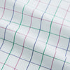 View 6 of product The Turnbull & Asser Pink Grid Check Mayfair Shirt is a long-sleeve, button-down shirt with a T&A collar, crafted from organic cotton and featuring a pink checkered grid pattern on white with buttoned cuffs.