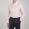 View 5 of product The Turnbull & Asser Pink Royal Oxford Cotton Shirt features a button-down collar and 3-button cuffs, ideal for men's weekend wear. Displayed against a plain white background.