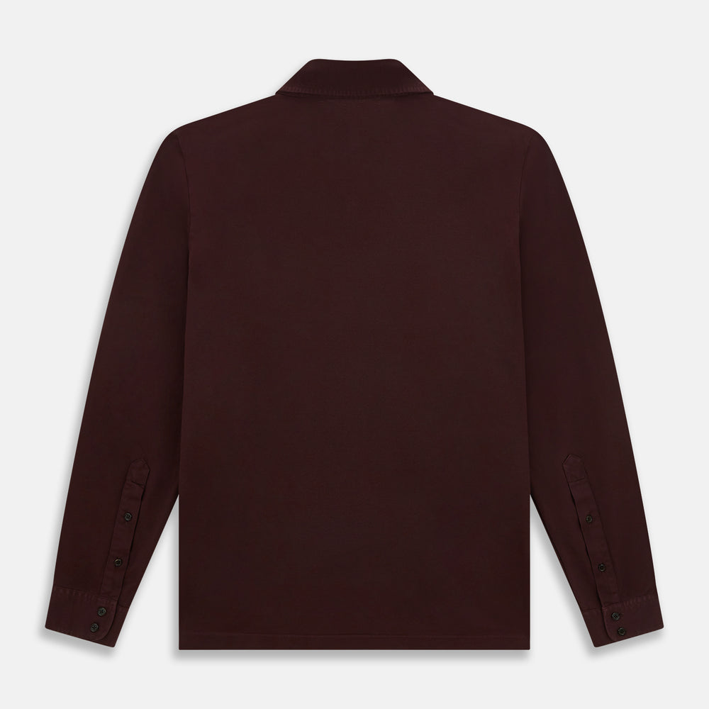 The Turnbull & Asser Burgundy Rugby Polo Shirt is a long-sleeve, pure cotton collared top with no visible buttons, shown laid flat on a white background.