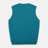 View 3 of product The Teal Ifor Slipover by Turnbull & Asser is a sleeveless, V-neck knit made in Scotland from lightweight cashmere, shown in teal blue against a white background.