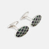 View 1 of product Turnbull & Asser's Forest Green and Navy Checkered Oval Enamel Cufflinks showcase masculine elegance with a sophisticated oval design and striking checkered enamel face.