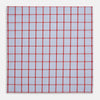 View 3 of product The Turnbull & Asser Hand Rolled Red Windowpane Check Handkerchief features a light blue and white gingham base with red checks—perfect as a gentleman's pocket square for a refined, classic touch.