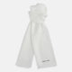 The Turnbull & Asser White Silk Scarf features fringed edges and discreet black branding in the corner, making it a refined accessory for tuxedo jackets or formal wear. Presented neatly folded on a plain white background.