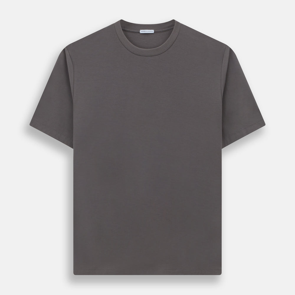 The Turnbull & Asser Shadow Grey Short-Sleeve T-shirt, featuring a classic crew neck and minimalist design with no visible logos, is laid flat on a white background—an ideal versatile staple for everyday wear.