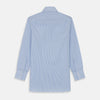 View 3 of product The Turnbull & Asser Light Blue Bengal Stripe Shirt features a classic T&A collar and 3-button cuffs, showcasing subtle British style in crisp white pinstripes, shown laid flat on a white background.
