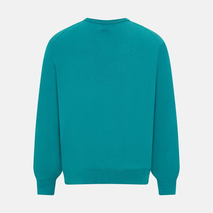 Turquoise Fine Merino V-Neck Jumper Image 2