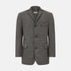 The Fulham Shadow Grey Single-Breasted Quilted Blazer by Turnbull & Asser features a checkered pattern, notched lapel, three front buttons, chest pocket, and two flap pockets—ideal for formal wear on a plain white background.