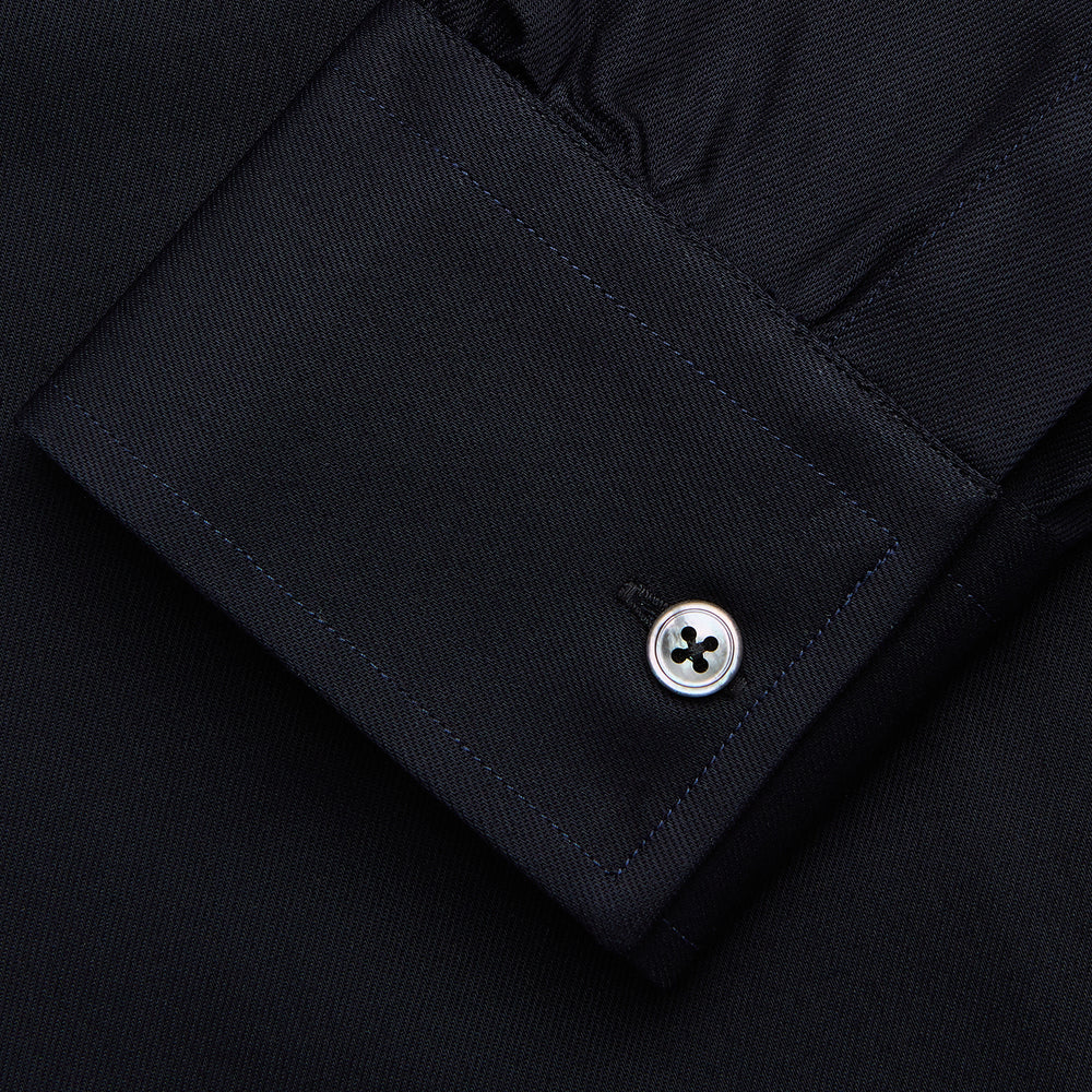 The Turnbull & Asser Navy Weekend Fit Hayne Shirt features a Dorset collar, white buttons, and 1-button cuffs—an ideal upgrade for your Weekend Fit collection.