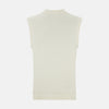 View 3 of product The Ecru Fine Merino V-Neck Vest by Turnbull & Asser is a sleeveless gentleman’s sweater with ribbed edges in cream knit, shown against a plain white background.