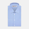View 1 of product The Turnbull & Asser Blue and White Check Shirt features a T & A collar, double cuff, small check pattern, and white buttons—crafted from soft cotton for timeless style.