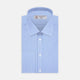 The Turnbull & Asser Blue and White Check Shirt features a T & A collar, double cuff, small check pattern, and white buttons—crafted from soft cotton for timeless style.