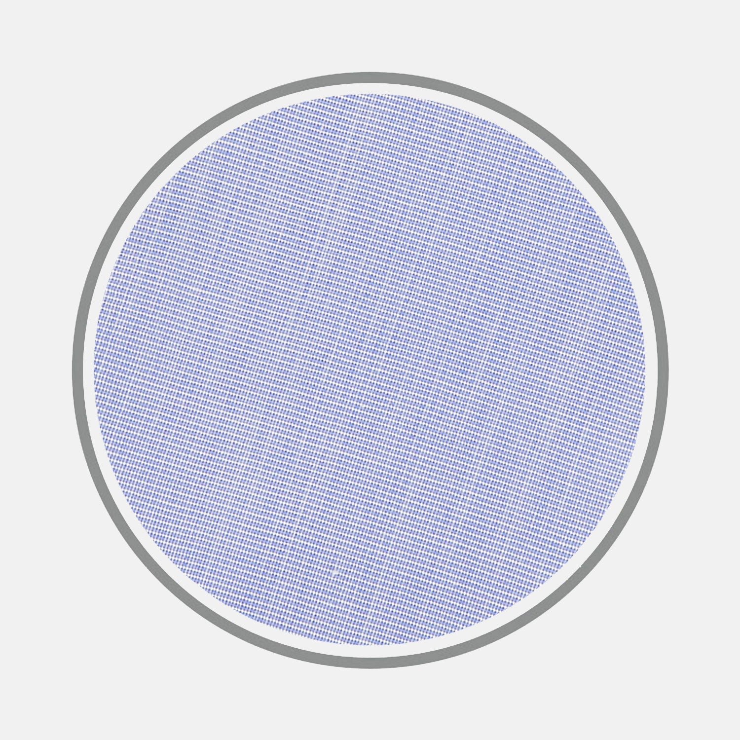View 1 of product A circular swatch of Turnbull & Asser's Blue End-on-End Cotton Fabric, featuring a fine blue and white grid pattern with a thin gray border on a plain white background.