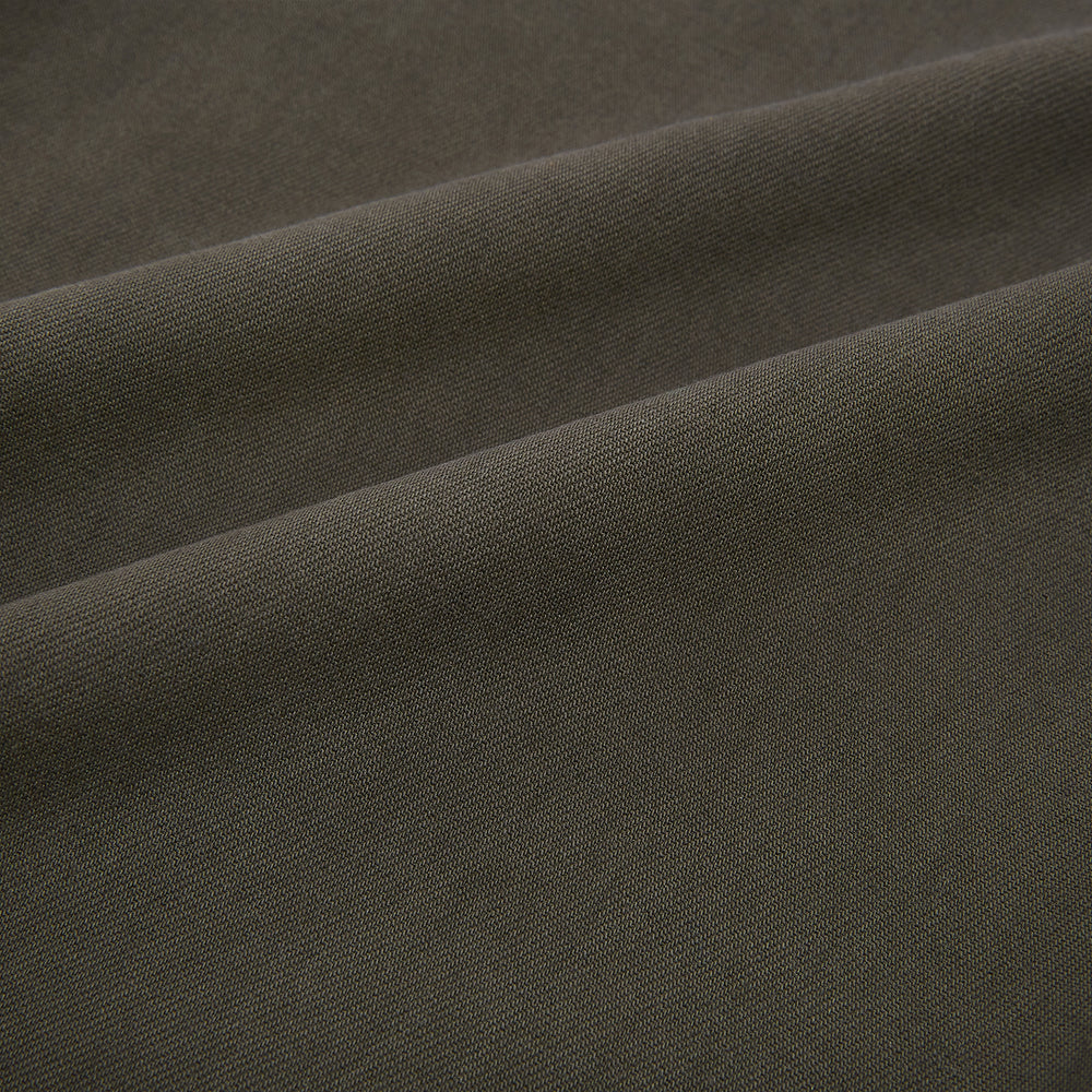 A pair of moss green Henry B trousers by Turnbull & Asser, crafted from Italian cotton with a straight-leg cut, belt loops, and a flat front, displayed against a plain white background.