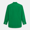 View 5 of product The Green Sandwashed Silk Regular Fit Mayfair Shirt by Turnbull & Asser, featuring long sleeves, a T&A collar, and white buttons, is displayed flat on a white background.