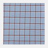 View 1 of product The Turnbull & Asser Blue and Burgundy Windowpane Check Hand-Rolled Handkerchief features a light blue fabric with white, red, and dark blue stripes forming a classic plaid grid.