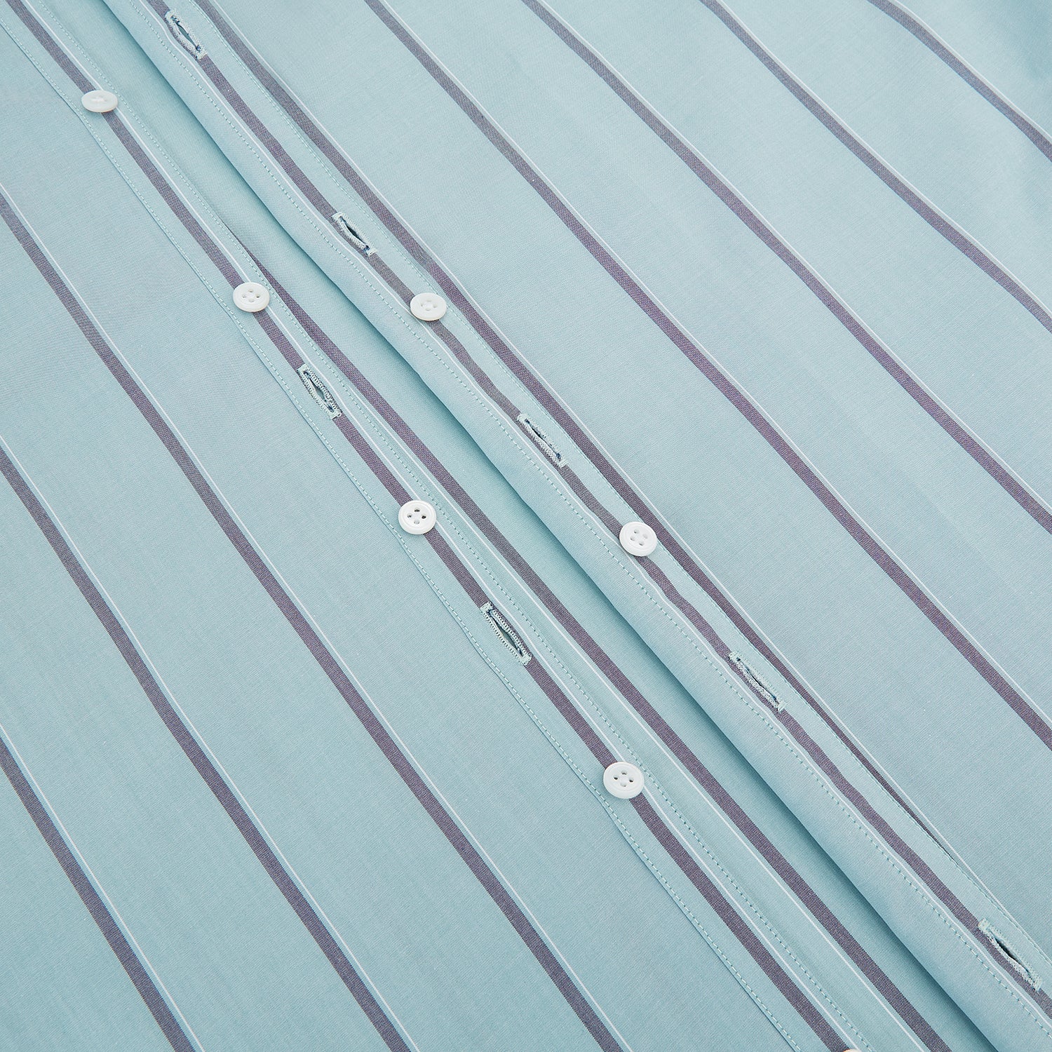 View 7 of product The Light Sage Track Stripe Westminster Shirt by Turnbull & Asser features a Turnbull collar, long sleeves, and vertical track stripes, shown on a white background.