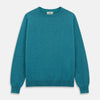 View 1 of product The Teal Glenn Crew Neck Jumper by Turnbull & Asser is shown against a white background, featuring a classic long-sleeve design with ribbed cuffs, collar, and hem.