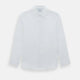 The White Linen Westminster Shirt by Turnbull & Asser features a classic Turnbull collar and button-down front, highlighting British craftsmanship against a plain white background.