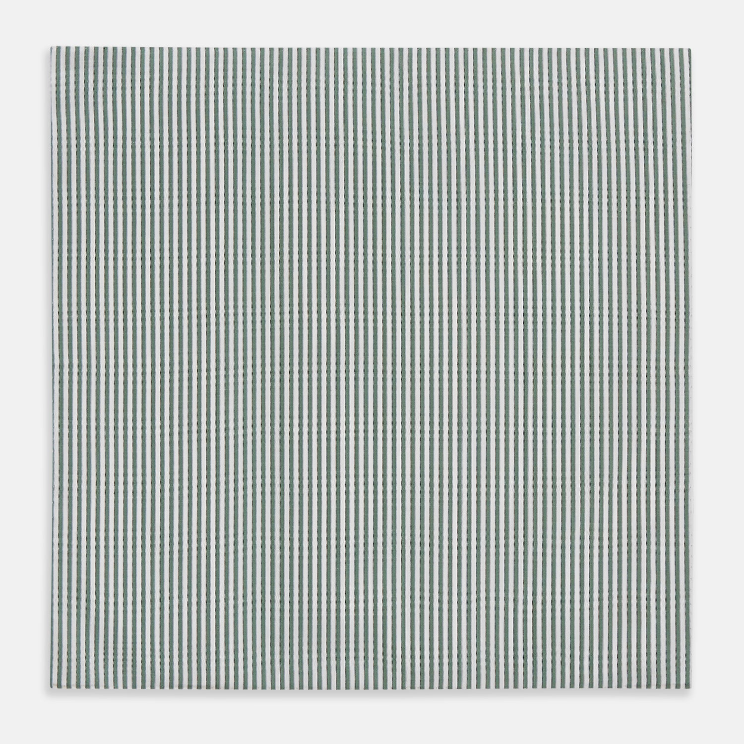 View 3 of product The Turnbull & Asser Melon Green Halo Stripe Hand-Rolled Handkerchief is a rectangular white cloth with evenly spaced vertical melon green stripes and hand-rolled edges, shown flat on a white background.
