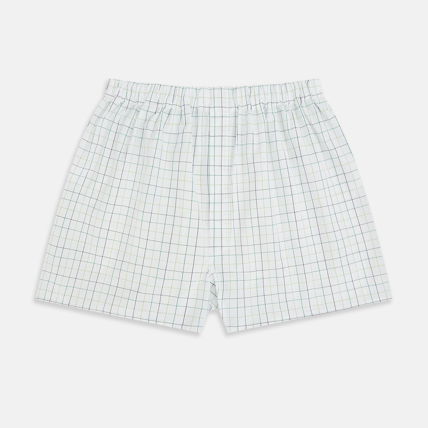 View 1 of product The Forest Green Grid Check Godfrey Boxer Shorts by Turnbull & Asser feature Italian cotton, an elastic waistband, and a green grid check pattern—laid flat on a white background for an elegant touch of everyday luxury.