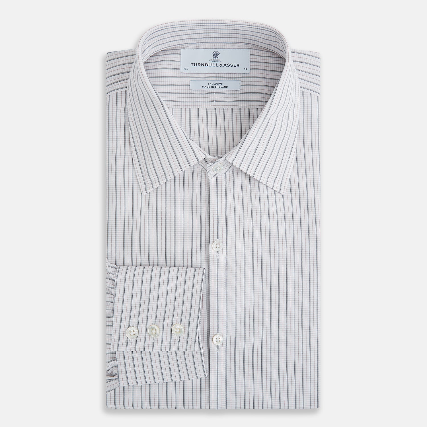 View 5 of product A red and navy graph check Westminster shirt by Turnbull & Asser with a formal collar and tailored fit, featuring a button-up front and buttoned cuffs, laid flat on a white background.