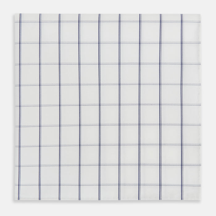Dark Navy Double-Line Check Hand-Rolled Handkerchief