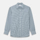 The Turnbull & Asser Green and Blue Cotton Multi Check Weekend Fit Finch Shirt features long sleeves, a pointed collar, and buttoned cuffs—perfect for versatile style. Laid flat on a white background.