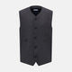 The Turnbull & Asser Ash Linen Twill Waistcoat is a dark gray, sleeveless V-neck with three front buttons, a chest pocket, and two diagonal zippered pockets in subtly textured twill. Shown on a plain white background.