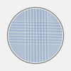 View 1 of product A circular swatch of Pale Blue Check Cotton Fabric by Turnbull & Asser features a small, light blue and white gingham pattern with a thin gray border on a plain white background.