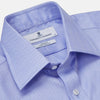 View 4 of product The Turnbull & Asser Blue Herringbone Regular Fit Shirt features a classic Kent collar, long sleeves, white buttons, and buttoned cuffs. Displayed on a white background, it's the perfect formal shirt for any occasion.