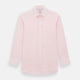 The Turnbull & Asser Pale Pink Linen Mayfair Shirt features a classic, formal style with long sleeves, a collar, and white buttons. Shown laid flat on a white background.