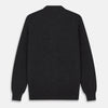 View 3 of product The Turnbull & Asser Charcoal Lachlan Cashmere Cardigan features long sleeves, a V-neck, button-down front, two pockets, and ribbed cuffs—ideal for smart-casual layering—shown laid flat on a white background.