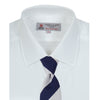 View 4 of product A Turnbull & Asser Two-Fold 200 White Cotton Shirt with T&A collar and double cuffs, neatly folded to show the label inside the collar, is displayed on a light blue background.