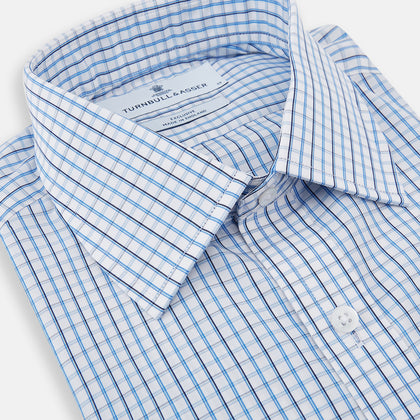 Blue and Navy Tattersall Check Mayfair Shirt Image 1