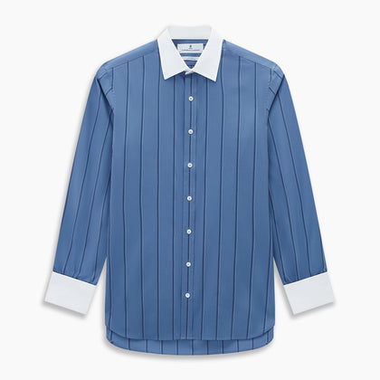 Steel Grey Track Stripe Shirt with Contrast T&A Collar and Cuffs Image 6