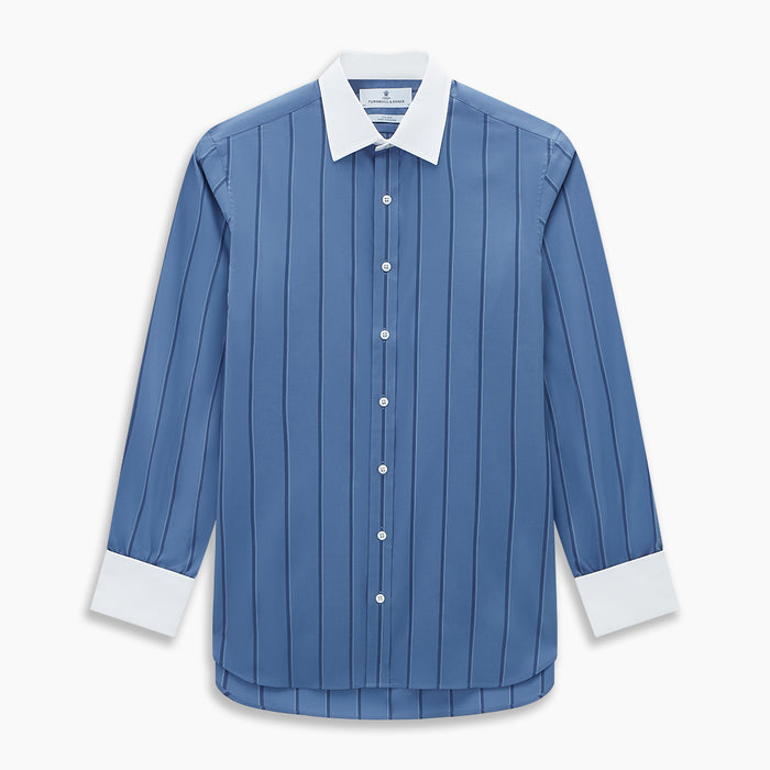Steel Grey Track Stripe Shirt with Contrast T&A Collar and Cuffs Image 6