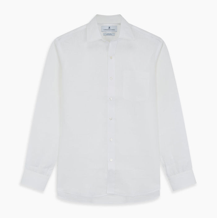 White Weekend Fit Linen Finch Shirt With Derby Collar And Chest Pocket Image 5