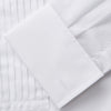 View 4 of product The Turnbull & Asser White Pleated Cotton Dress Shirt features a T&A collar and double cuffs, shown laid flat on a white background.