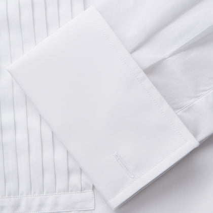 White Pleated Cotton Dress Shirt with T&A Collar and Double Cuffs Image 3