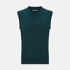View 1 of product The Turnbull & Asser Forest Green Melange V-neck Cashmere Vest is a refined men’s knitwear piece, sleeveless with a classic V-neckline, shown here against a plain white background.