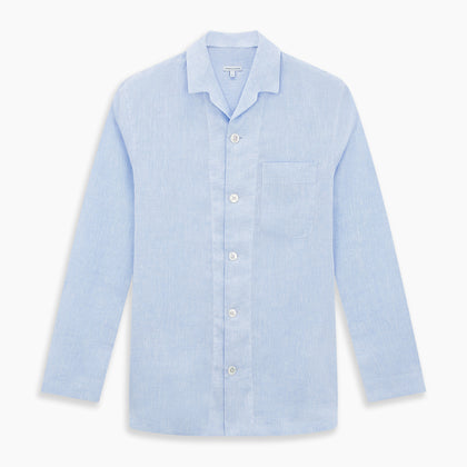 Pale Blue Linen Pyjama Shirt Image 6