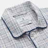 View 4 of product The Turnbull & Asser Blue Multi Check Cotton-Cashmere Modern Pyjama Set features a two-piece design with a long-sleeve button-up top with breast pocket and matching elastic-waist pants in a blue and white check pattern.