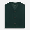 View 4 of product The Turnbull & Asser Petrol Green Fine Merino V-Neck Sleeveless Cardigan features two front pockets, a button-up design, and is shown against a plain white background.