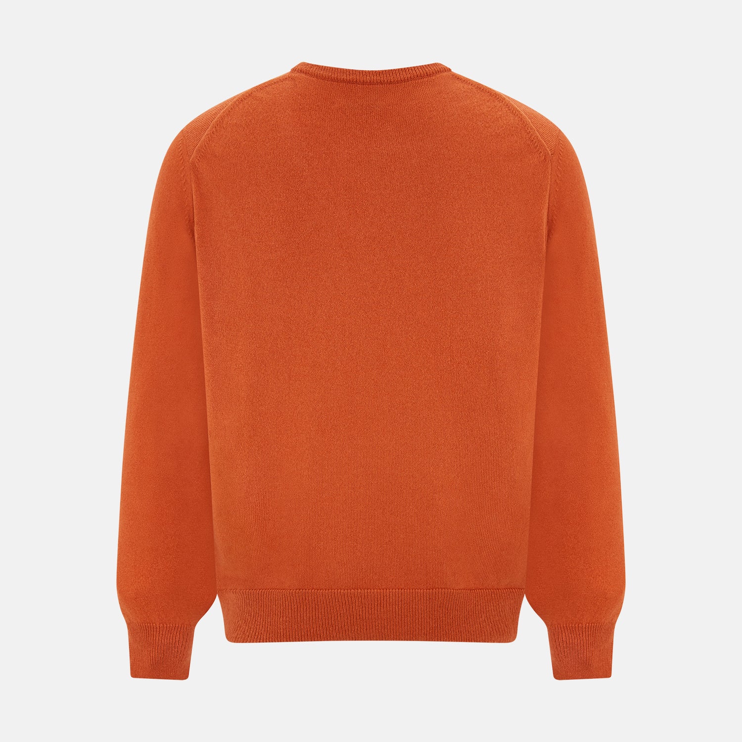View 3 of product The Turnbull & Asser Rust Cashmere V-neck Jumper features long sleeves, ribbed cuffs and hem, and is shown against a plain white background.