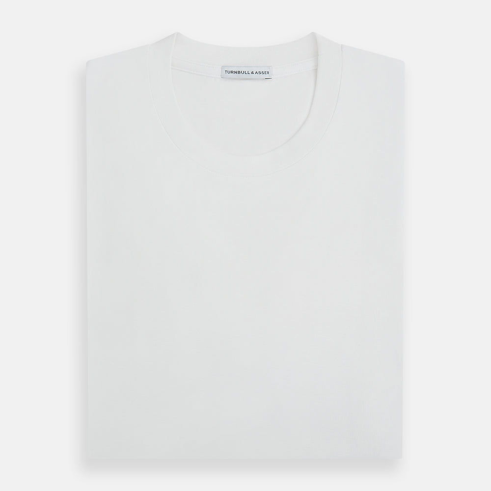 Turnbull & Asser’s White Short-Sleeve T-shirt, shown on a white background, features a classic crew neck and minimalist design without logos or patterns—ideal for versatile everyday wear.