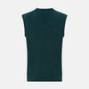 View 3 of product The Turnbull & Asser Forest Green Melange V-neck Cashmere Vest is a refined men’s knitwear piece, sleeveless with a classic V-neckline, shown here against a plain white background.