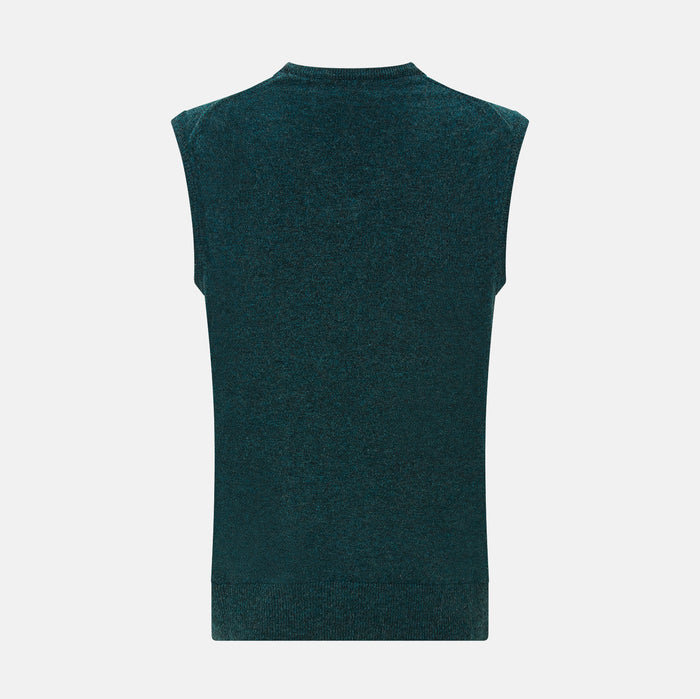 Forest Green Melange V-neck Cashmere Vest Image 2