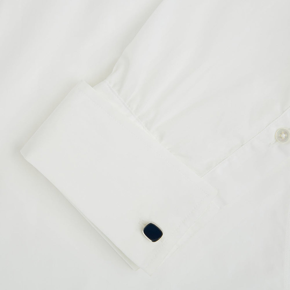 Turnbull & Asser Navy Rounded Square Cufflinks, crafted in sterling silver with navy faces, are stylish formal accessories shown against a white background.