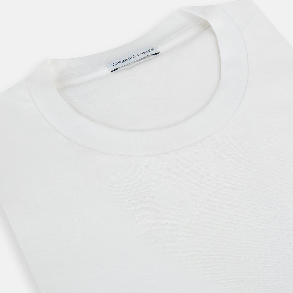 The Turnbull & Asser White Long-Sleeve T-shirt for men is a plain crew neck design with no logos or patterns, displayed flat on a white background.