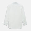 View 3 of product The Turnbull & Asser Plain White Windsor Shirt features a Turnbull open collar, 3-button cuffs, and relaxed fit—exemplifying British craftsmanship. Displayed on a white background.